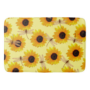Sunflowers And Dragonflies, Bath Mat