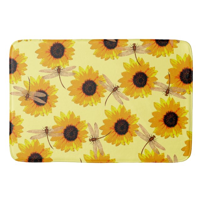 Sunflowers And Dragonflies,   Bath Mat (Front)