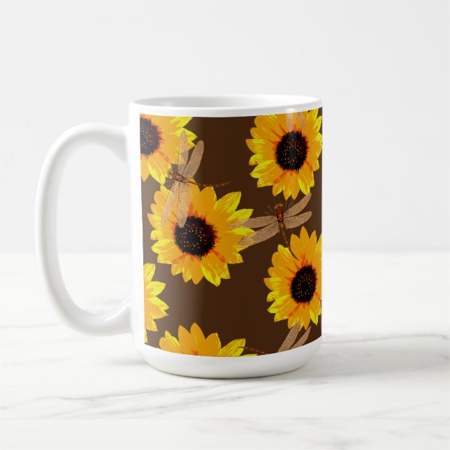 Sunflowers And Dragonflies,   Coffee Mug (Left)