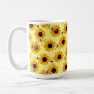 Sunflowers And Dragonflies,   Coffee Mug