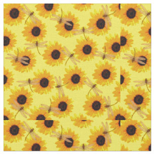 Sunflowers And Dragonflies, Cotton Fabric