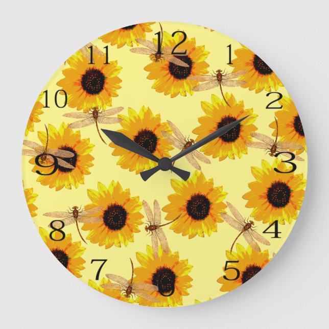 Sunflowers And Dragonflies,   Large Clock (Front)