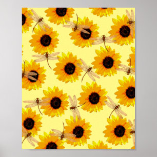 Sunflowers And Dragonflies,   Poster