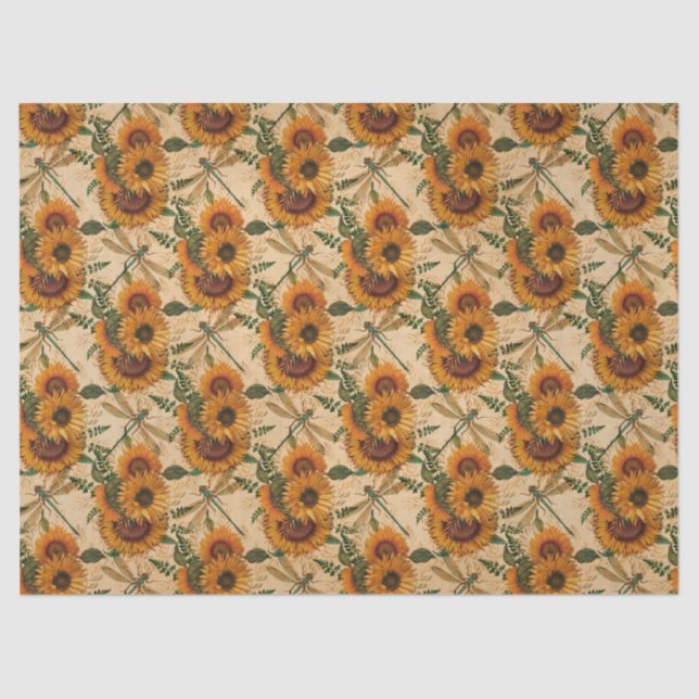 Sunflowers and Dragonflies Series Design 3 Tissue Paper (Front)