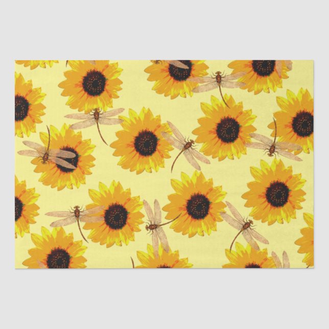 Sunflowers And Dragonflies,   Tissue Paper (Front)
