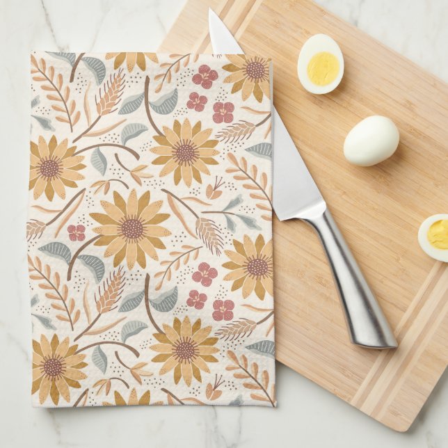 Sunflowers and ears of wheat  kitchen towel (Quarter Fold)