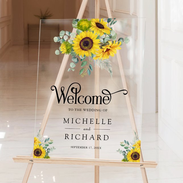 Sunflowers and Eucalyptus Wedding Welcome Acrylic Sign (Creator Uploaded)