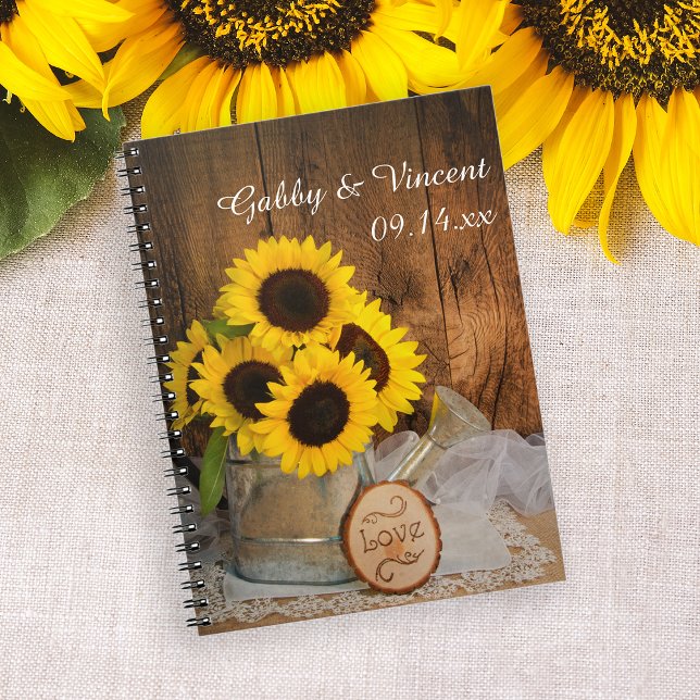 Sunflowers and Garden Watering Can Barn Wedding Notebook (Creator Uploaded)