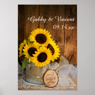 Sunflowers and Garden Watering Can Barn Wedding Poster
