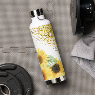 Sunflowers and Gold Glitter Water Bottle