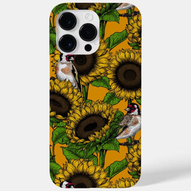 Sunflowers and goldfinches on orange Case-Mate iPhone case (Back)