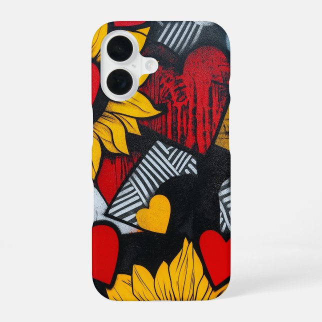 sunflowers and hearts iPhone 16 case (Back)