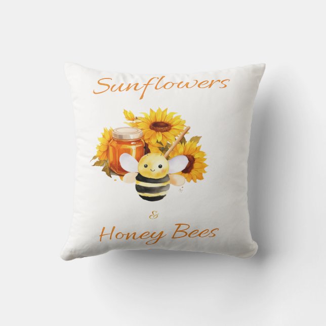 "Sunflowers and Honey Bees" Throw Pillow (Back)