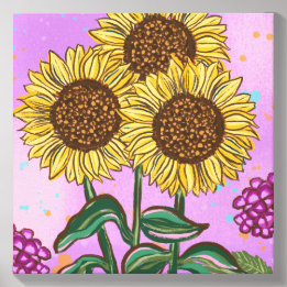Sunflowers and Hydrangea Botanical Scene Canvas Photo Tile