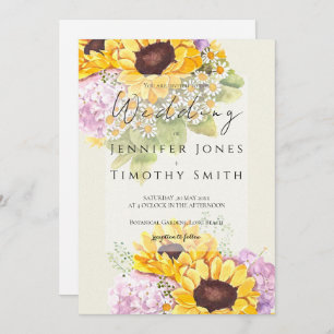 sunflowers and hydrangea watercolour  invitation