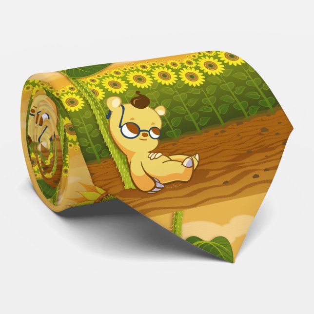 Sunflowers and Kawaii Bear Tie (Rolled)
