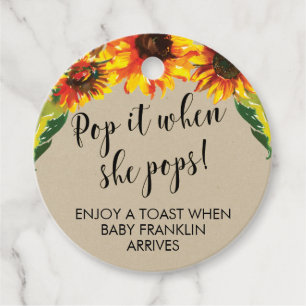 Sunflowers and Kraft Pop It When She Pops Favour Tags