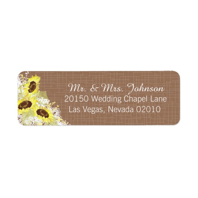 Sunflowers and Lace Rustic Wedding Label (Front)