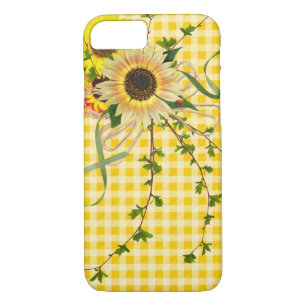 sunflowers and lady bug on ginham Case-Mate iPhone case