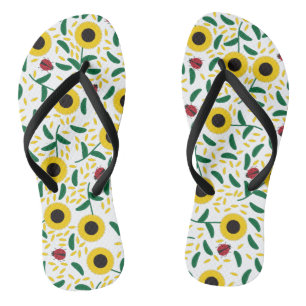 Sunflowers and Ladybugs Pattern Flip Flops