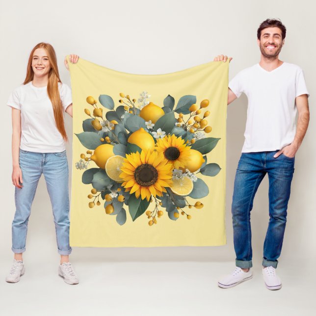 Sunflowers and Lemons Autumn Arrangement Fleece Blanket (In Situ)