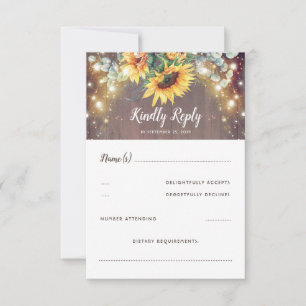 Sunflowers and Lights Rustic Country Wedding RSVP Card