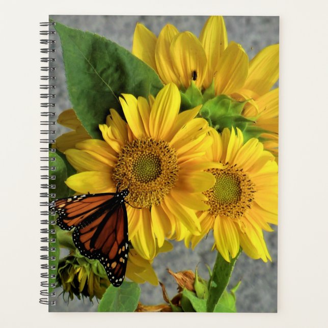 Sunflowers and Monarch Butterfly Spiral Planner (Front)