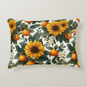 Sunflowers and Oranges Autumn Design Accent Pillow
