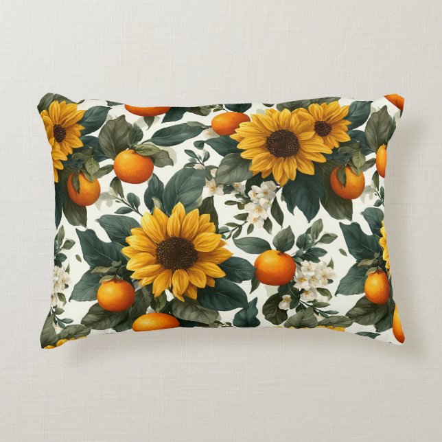 Sunflowers and Oranges Autumn Design Accent Pillow (Front)