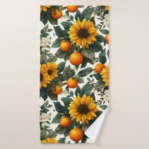 Sunflowers and Oranges Autumn Design Bath Towel