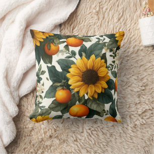 Sunflowers and Oranges Autumn Design Throw Pillow