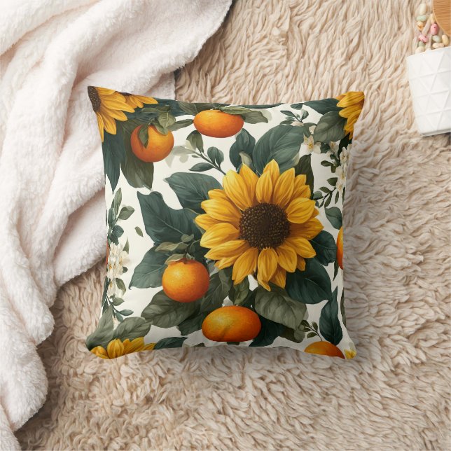 Sunflowers and Oranges Autumn Design Throw Pillow (Blanket)