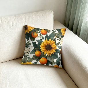 Sunflowers and Oranges Autumn Design Throw Pillow