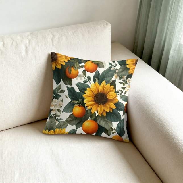 Sunflowers and Oranges Autumn Design Throw Pillow (Creator Uploaded)