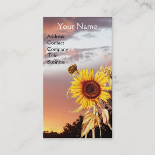 SUNFLOWERS AND PINK SUMMER SUNSET BUSINESS CARD