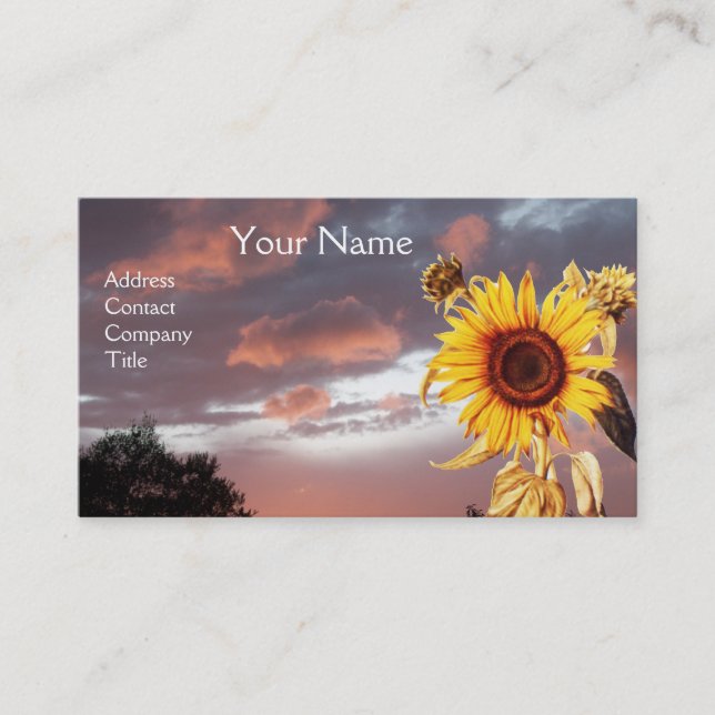 SUNFLOWERS AND PINK SUMMER SUNSET BUSINESS CARD (Front)