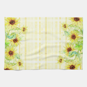 Sunflowers and plaid kitchen towel