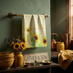 Sunflowers and plaid kitchen towel