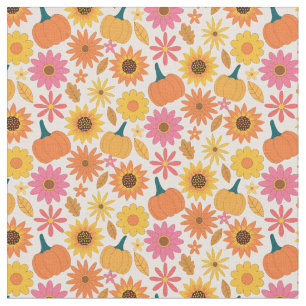 Sunflowers and Pumpkins Autumn Pattern Fabric