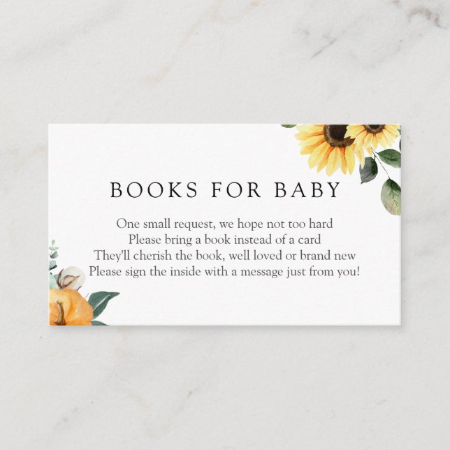 Sunflowers and Pumpkins Books for Baby insert card (Front)