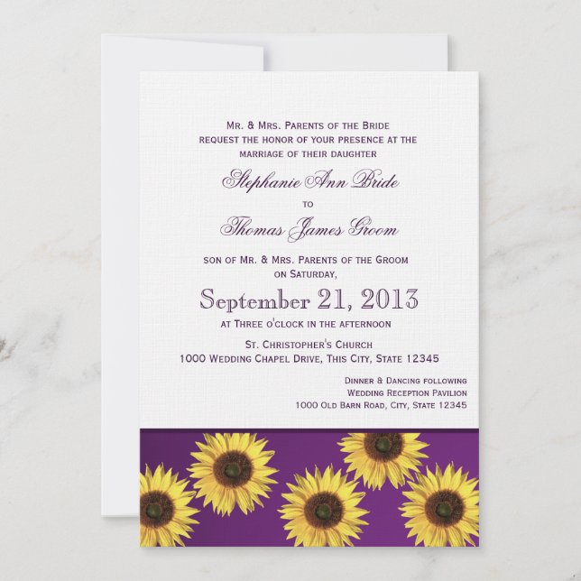 Sunflowers and Purple Country Wedding Invitation (Front)