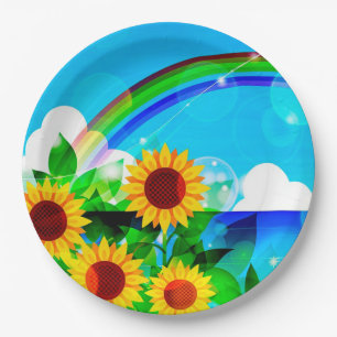 Sunflowers and Rainbows Paper Plate