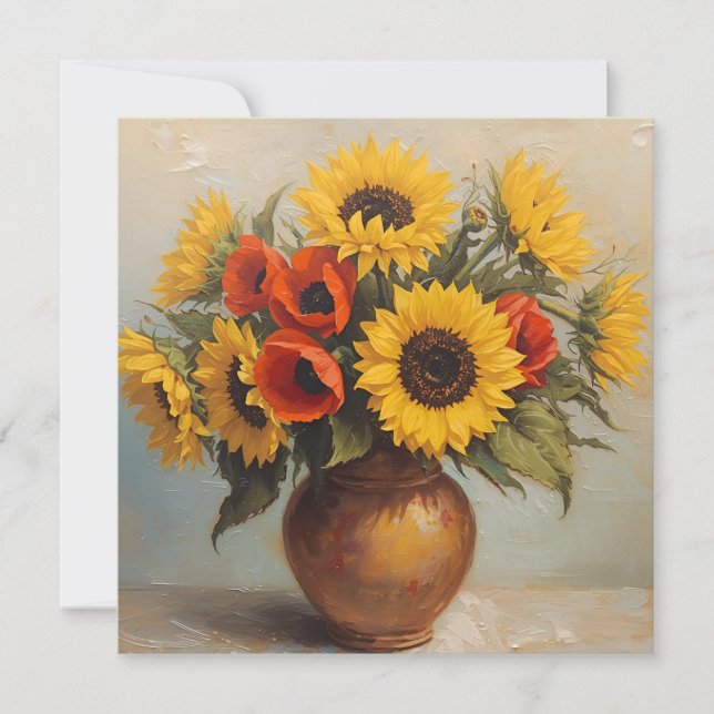 Sunflowers and Red Poppy Flowers Still Life  Card (Front)