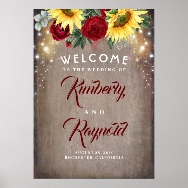 Sunflowers and Red Roses Welcome Sign (Front)