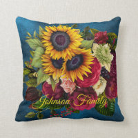Sunflowers and roses elegant family name navy blue