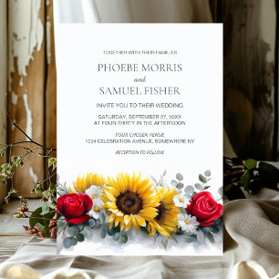 Sunflowers and Roses Floral Wedding Invitation