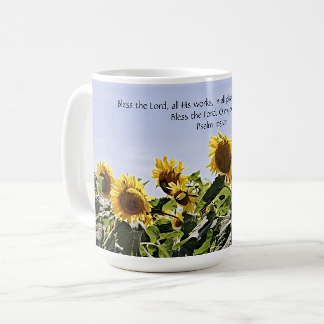 Sunflowers and Sky with Scripture Mug Cup (Front Left)