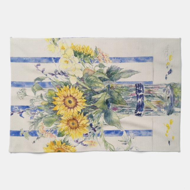 Sunflowers and stripes kitchen towel (Horizontal)