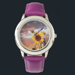 SUNFLOWERS AND SUMMER SUNSET, PINK CLOUDS AND GEMS WATCH<br><div class="desc">Colourful photo , Summer landscape with magic pink purple clouds and sunflowers  Artistic Photography and graphic design by Alessandro Lumini (c)</div>