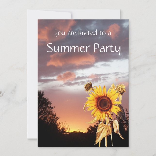 SUNFLOWERS AND SUMMER SUNSET RUSTIC WEDDING PARTY INVITATION (Front)
